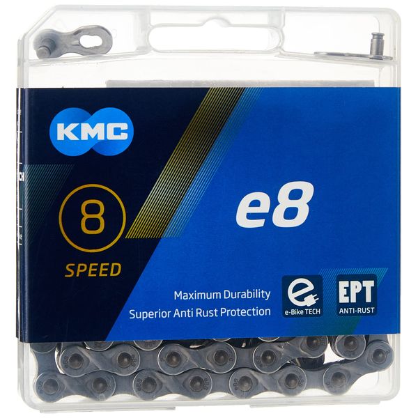 KMC Unisex's E8 EPT 8 Speed Chain, Dark Silver, 122 Links