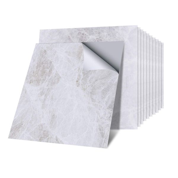 Takarafune 020102 Marble Floor Tiles, Set of 10, 11.8 x 11.8 inches (30 x 30 cm), Gray Floor Sticker, Flooring Remake Sheet, Interior Floor Sheet, Renovation, Entryway, No Glue Required, Just Stick