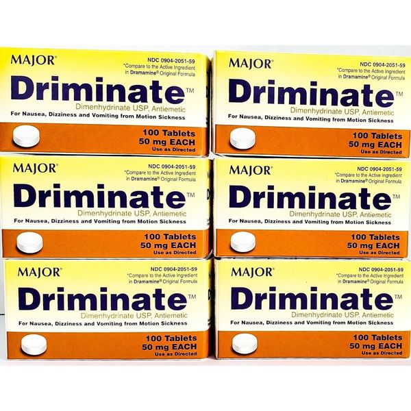 Major Driminate or Motion Sickness (Compare to Dramamine) 100ct Each - (6 Pack)