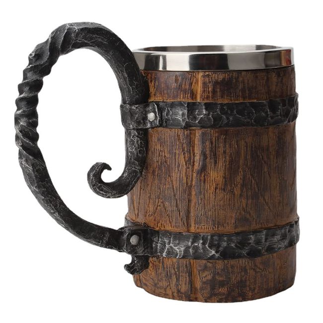 550ML Viking Beer Mug, Stainless, Whiskey Barrel Cup ,Viking wood style Beer mug ,Wooden Gift Antique Men's Barrel Capacity