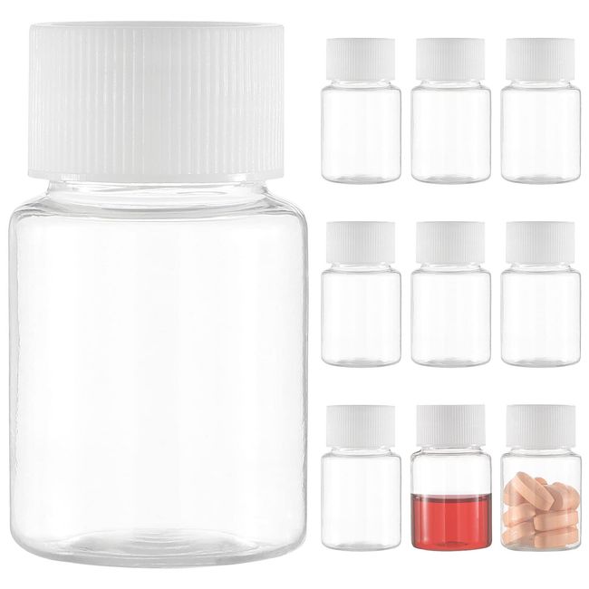 iplusmile 10pcs 30ml Empty Potable Clear Plastic Medicine Pill Bottle Container Cosmetic Bottle with Lid for Pill Tablet Liquid Water Sample