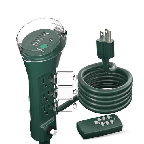 BN-LINK Outdoor Power Stake Timer, 100FT Wireless Remote Control, Dusk to Dawn Sensor for Outdoor Lights, 6 Grounded Outlets, 6ft Extension Cord, 1875W/15A,Christmas Decorations, ETL Listed