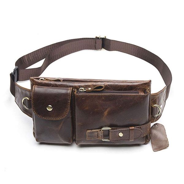 Xieben Vintage Leather Waist Bag Fanny Pack for Men Women Travel Hunting Hiking Climbing Multi-Purpose Hip Bum Belt Slim Cell Phone Purse Wallet Pouch Brown