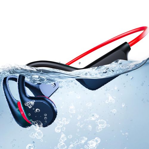 Atopskins Swimming Waterproof Bone Conduction Headphones Bluetooth 5.3 lPX8 Underwater Waterproof Headphones for Swimming with 32GB MP3 Player Built in Earbuds for Sport Running Cycling Gym (Redblack)