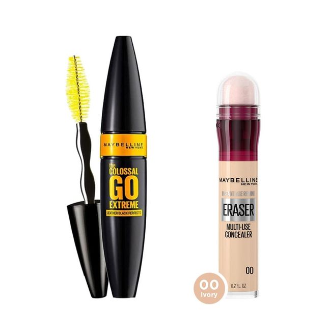 Maybelline New York The Colossal Go Extreme Leather Black Maskara Ekstra Siyah + Instant Anti Age Eraser Kapatıcı, 00 Ivory