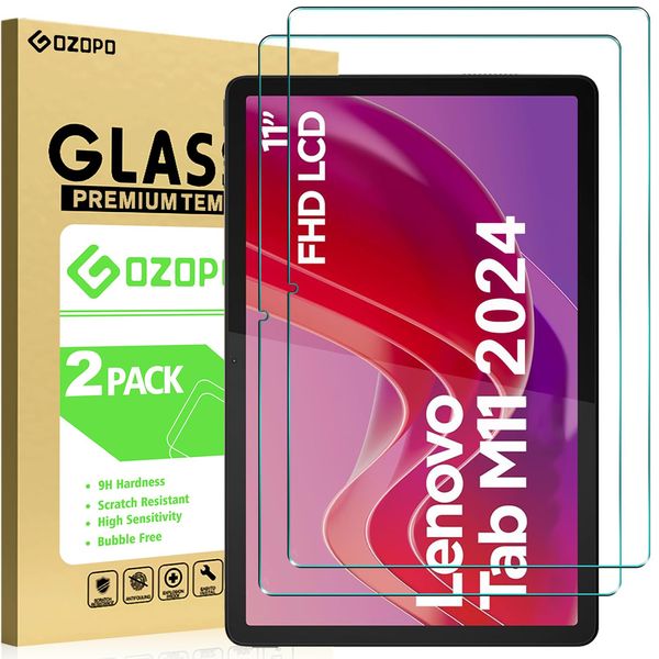 GOZOPO 2 Pack for Lenovo Tab M11 11-Inch 2024 Screen Protector, Full HD Tempered Glass Film