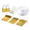 175Pcs Disposable Gold Plastic Plates Cups Spoon Knife Napkins Dinnerware Party