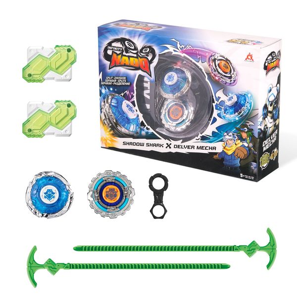 Infinity Nado Kreisel für Kinder Metall Spielzeug Jungen, Battle Tops Kreisel Launcher Spielzeug Jungen, Infinity Nado Spinning Tops Jungen ab 5 Jahre, YW624602 Shadow Shark Delver Mecha Spiel