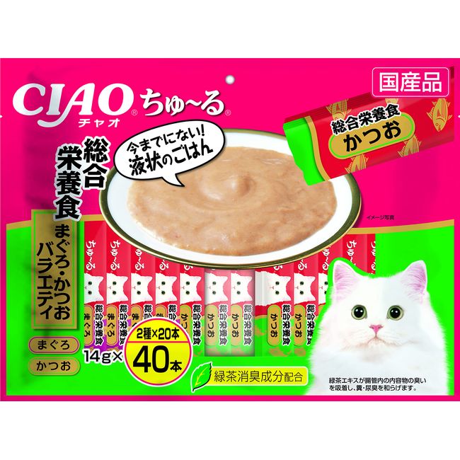 CIAO Chu-Ru Total Nutrition Food, Tuna & Bonito Variety, 40 Bottles