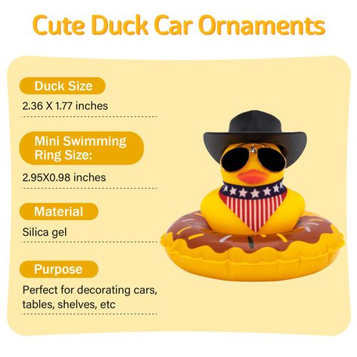 wonuu Rubber Duck Car Ornaments, West Cowboy Duck Car Dashboard Decoration Accessories with Mini Swim Ring Cowboy Hat Scarf and Diamond Sunglasses，A_balck vertical scarf brown ring