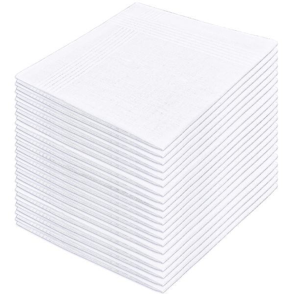 DHOOZ 20 Pcs Cotton Handkerchief, White Handkerchiefs for Men, Men's Handkerchiefs, White Pocket Squares for Men, Hankies, Hanky, Large Mens Handkerchiefs, Suit Handkerchief (100% Soft Cotton Bulk)