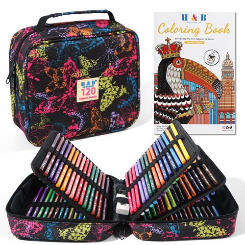 H & B 120-Color Colored Pencils Set with Coloring Book, Eraser, and Sharpener - Perfect for Drawing and Coloring - Soft Oil-Based Cores Ideal for Adults, Kids, and Beginners
