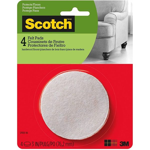 Scotch 3M Felt Pads, 8 Pads/Pack, Round Gray  1 Pack