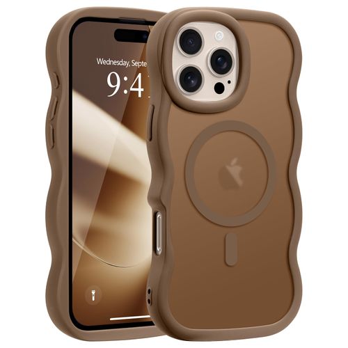 Pepmune for iPhone 16 Pro Max Case, Curly Wavy Frame Hard Translucent Matte Clear Back Cover for Women Men Compatible with Magsafe Shockproof TPU Bumper Phone Case for iPhone 16 Pro Max, Desert Gold