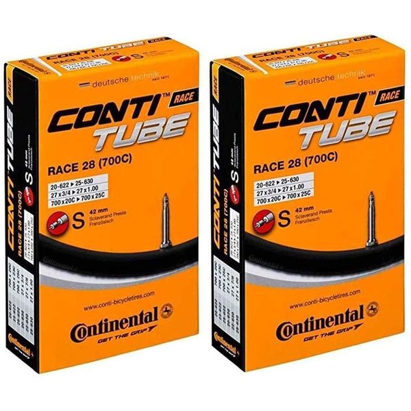 Continental Race 28 700x20-25c Bicycle Inner Tubes - 42mm Long Presta Valve - 2 Pack