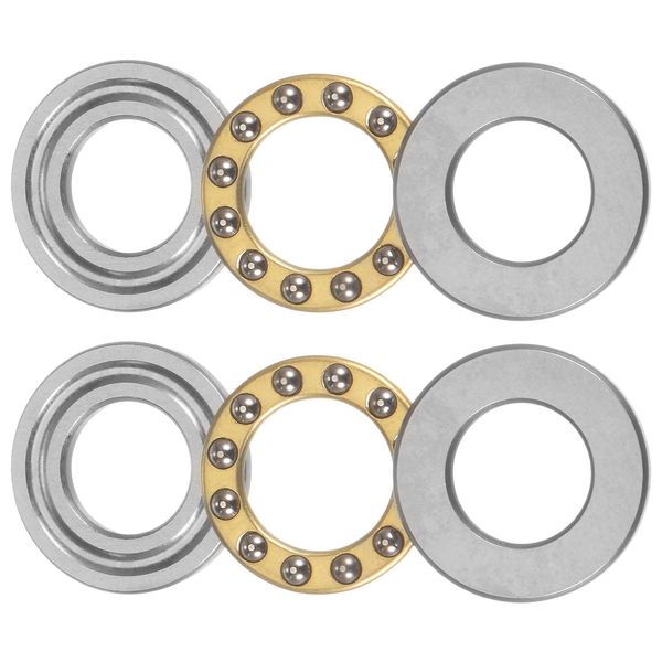 uxcell F12-23m Thrust Ball Bearings 0.5 x 0.9 x 0.3 inches (12 x 23 x 7.5 mm) Brass Washers A BEC3 Set of 2