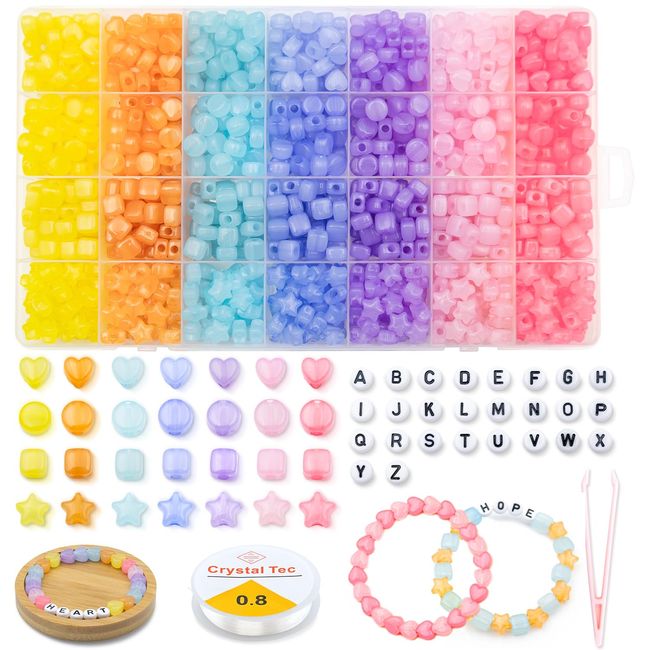 Beads Bracelet Making Kit, 996Pcs DIY Acrylic Friendship Bracelet Kit Jewelry Making Kit for Adults Girls, Including Heart Round Square Star Letter Beads Bracelet Bead Board Elastic Threads Tweezer