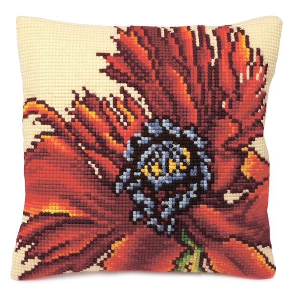 Collection d'Art Cross Stitch Cushion: Extravagant Poppy