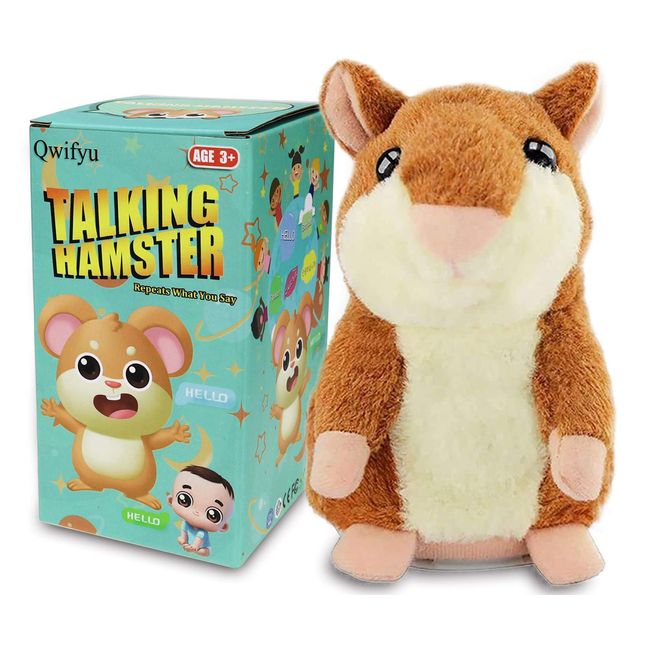 Qwifyu Talking Hamster, Interactive Stuffed Plush Animal Talking Toy Cute Sound Effects with Repeats Your Said Voice, Best Buddy for Kids Gift Age 3+ (Brown)