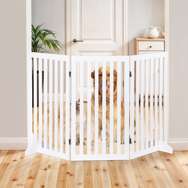 36" Free Standing Pet Dog Gates for Dog Cat Baby Wooden Step Over Foldable White