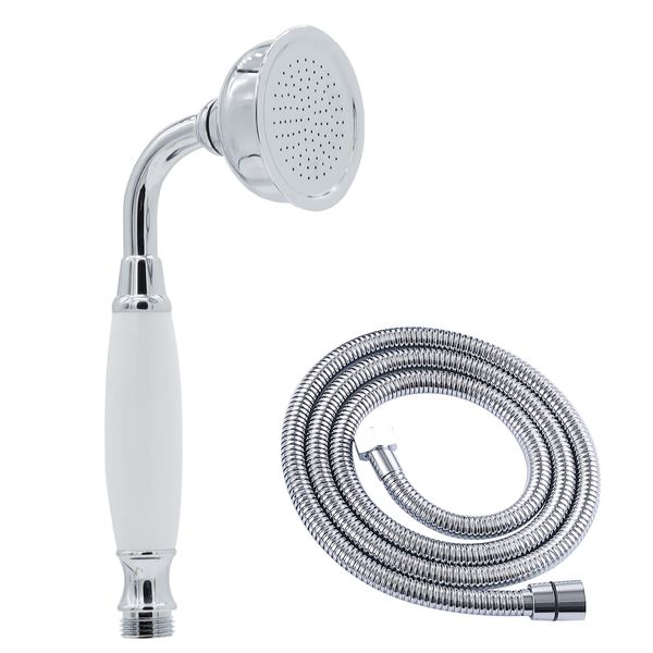 HOMEDEC Vintage Handheld Shower Head with 59inch Flexible Hose High-Pressure Antique Rain Showerhead Combo Replacement No Wand Holder, Round Telephone Shape, Chrome