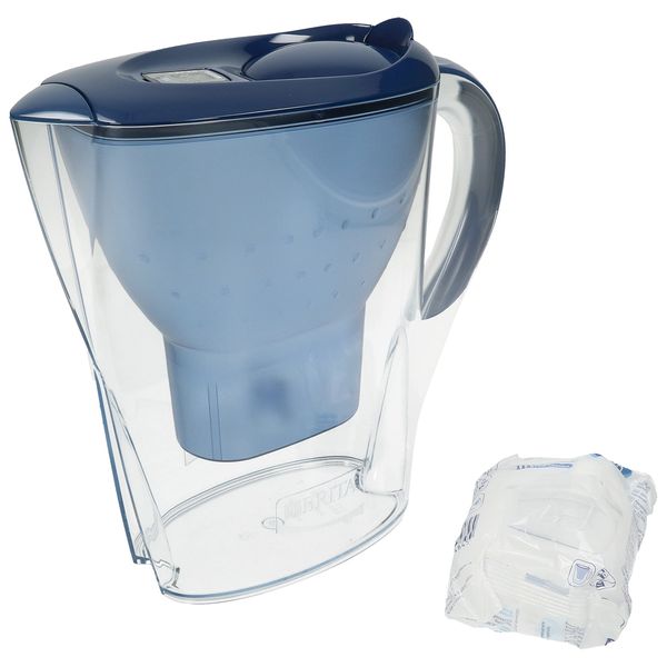 BRITA Marella fridge water filter jug for reduction of chlorine, limescale and impurities, Includes 1 x MAXTRA+ filter cartridges, 2.4L -Blue