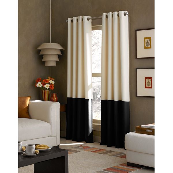 Curtainworks 1Q80370ARE Kendall Color Block Grommet Curtain Panel, 95 inch, Cream/Black