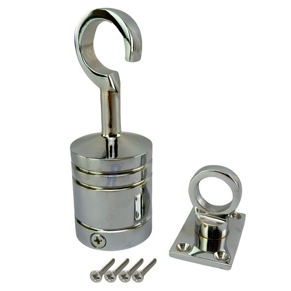 RopeServices UK 28mm Chrome Decking Rope Hook and Eye Plate, Deck Post End Fixing Post Fitting