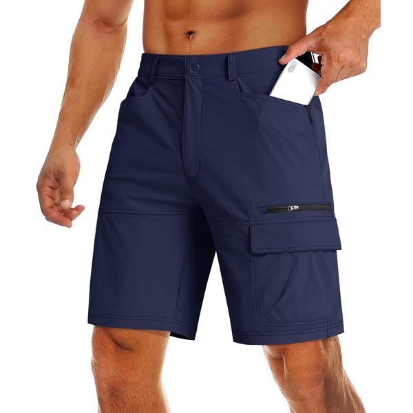 MAGCOMSEN Herren Sommer Bermuda Shorts Outdoor Trekkinghose Männer Kurz Cargohose Casual Freizeit Shorts Quick Dry Funktionshose mit Gummibund Dunkelblau 38