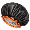 mikimini Extra Large Black Shower Cap for Women and Men Thick Long Hair Braids, Reusable Waterproof Double Layers XL Bathing Hair Caps with Vibrant Orange Edge (Black)