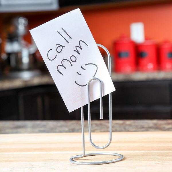 Home-X Jumbo Paper Clip Memo Holder for Desk - Document Stand, Typing Paper Holder, Office Organizer, Desktop Accessory, Photo Clip Stand, Letter & Bill Storage, Mail Organizer-Silver