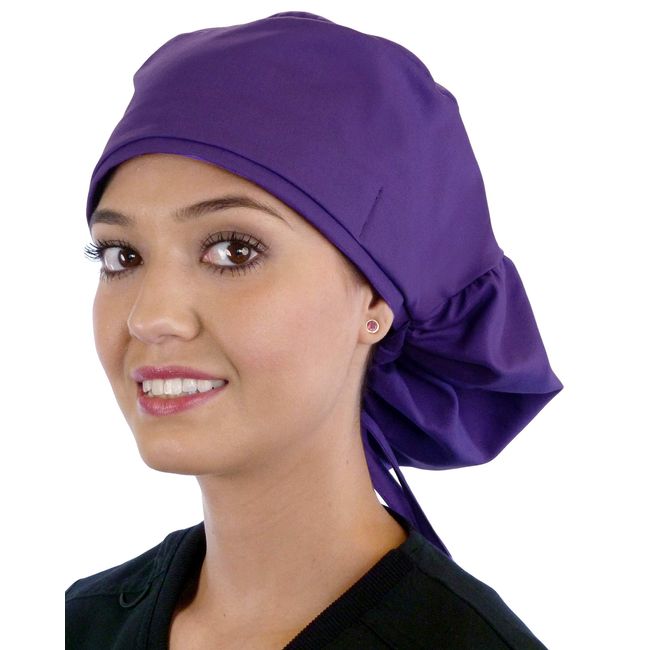 Sparkling EARTH Solid Purple Big Hair Ponytail Classic Surgical Style Scrub Working Cap - Made in The USA!!!