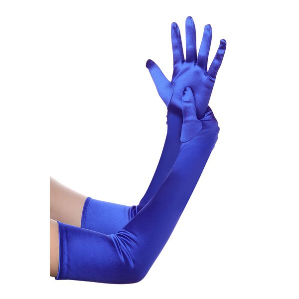 BABEYOND Long Evening Gloves Satin Elbow Gloves Bridal Fancy Dress Gloves Wedding Prom Opera Gloves 1920s Style for Women(A-Smooth 52cm/Blue)