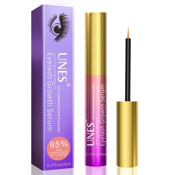 UNES Eyelash Growth Serum - Rapid Lash Serum to Boost Thicker, Fuller and Longer in 1 Week - Advanced Lash Enhancing Serum for Eyelash and Eyebrow - 5ml