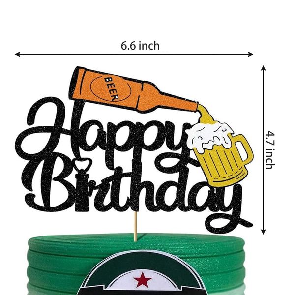 Beer Mug Happy Birthday Black Cake Topper Glitter Beers Theme Party Decorations Supplies