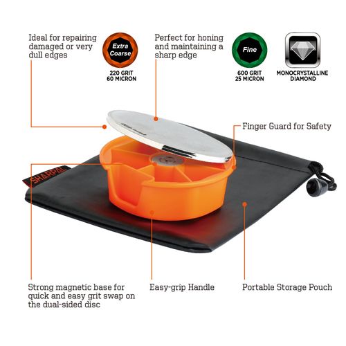 SHARPAL 216N Dual-Grit Multi-Purpose Diamond Sharpening Stone Knife Tool Sharpener for Axe, Garden Shears, Lawnmower Blade, Hatchet, Machete, Chisels and All Blade Edge, Extra Coarse/Fine Grit