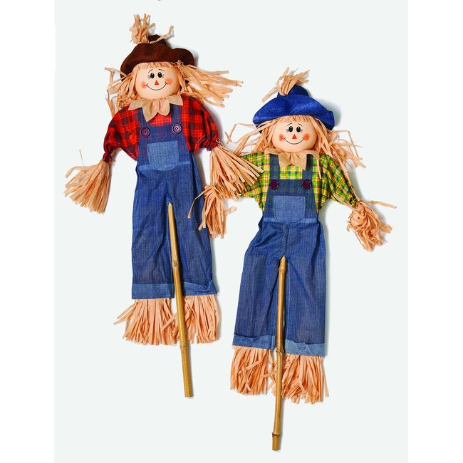 Worth Imports 2238 48" Scarecrow On Stick, Set of 2 Holiday Figurines