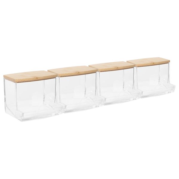 Harbour Housewares Plastic Cotton Bud Holder with Bamboo Lid - Pack of 1 - Clear Q-Tip Cotton Swab Dispenser Reusable Makeup Cosmetic Organiser for Bathroom, En-Suite