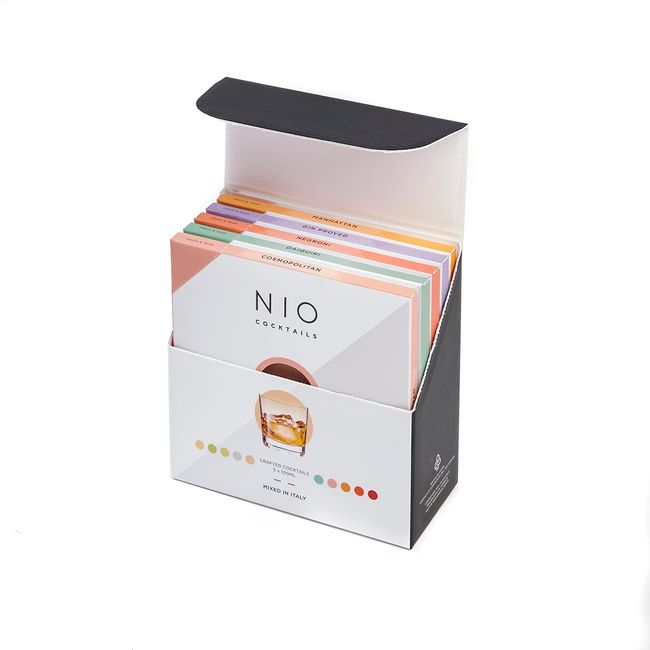 NIO Cocktails - Bitter & Sweet Cocktail Box, 5 x 10 cl Pre-Mixed, Ready-to-Serve Drinks (Bitter: Negroni, Manhattan; Sweet: Cosmopolitan, Daiquiri, Gin Proved), Gift Pack, 50cl