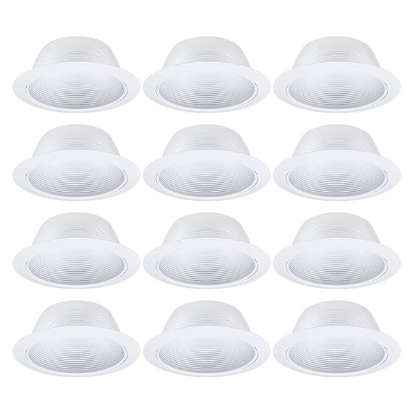 12 Pack 6 Inch White Step Baffle Recessed Housing Can Trim Light