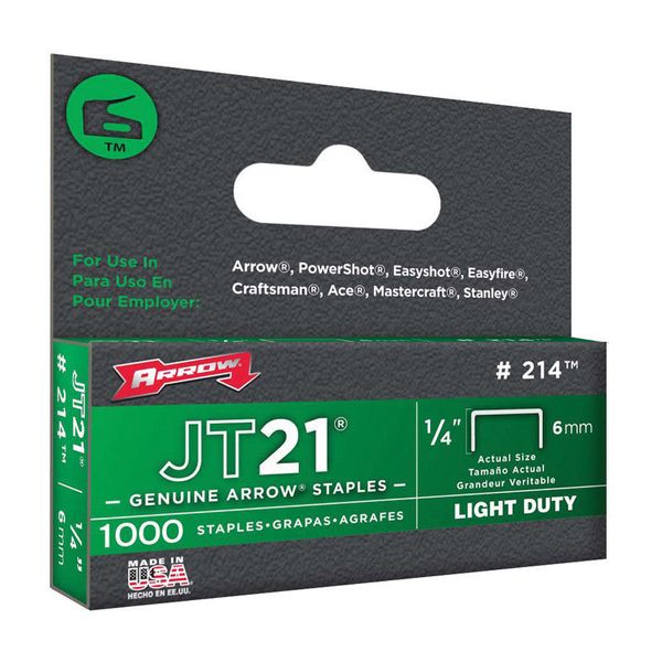 Arrow 214 JT21 1/4-Inch Staples, 1,000-Staples