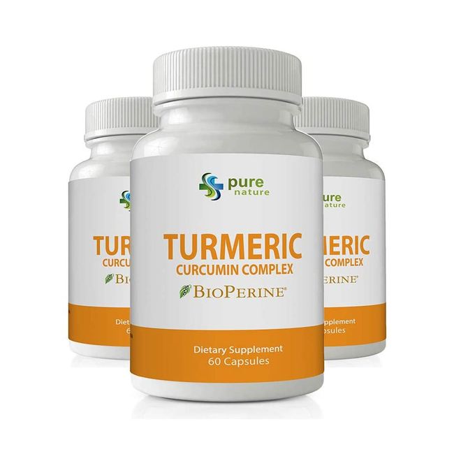 PureNature plus Turmeric Curcumin Extract Complex 1300mg w/ Bioperin 3 bottles