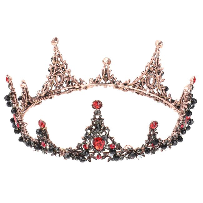 Lurrose Baroque Tiara Headpiece Bride Crowns Tiaras Rhinestones Bridal Tiara Crystal Headpieces for Women Wedding (Black, Red)