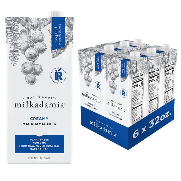 milkadamia Macadamia Milk - Creamy - 32 Fl Oz (Pack of 6) - Lactose Free Milk, Vegan Shelf Stable Milk, Plant Based Non Dairy Milk, Organic Dairy Free Macadamia Nut Milk