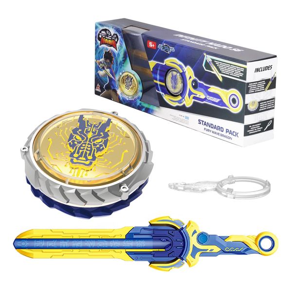 INFINITY NADO Bey Battling Blade Toys Metal Brust Pro Gyro Toys for Boys and Girls Age 5+, Battle Set for 8-12 with Spinning Top & Sword Launcher, Fury Wave Dragon, Sapphire Blue