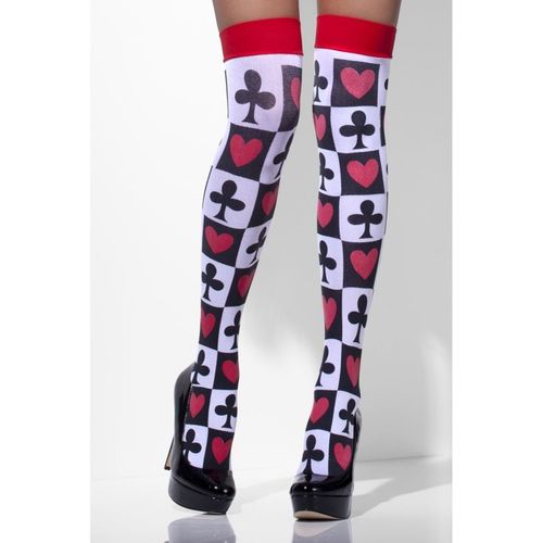 Smiffys Opaque Hold-Ups, White Poker Pattern, Fever Hosiery Fancy Dress, Fever Dress Up Accessories