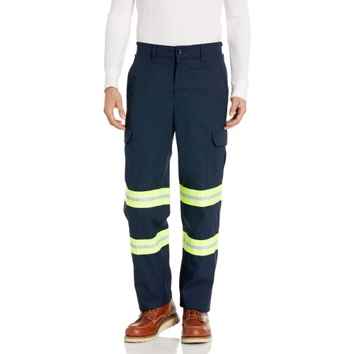Red Kap Men's Enhanced Visibility Industrial Cargo Pant, Navy Fluorescent Yellow Trim, 34W x 32L