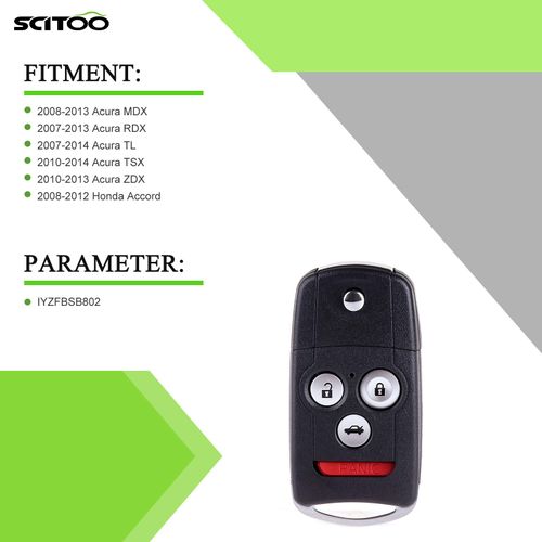 SCITOO 2 X Key Fob Shell Case for Honda for Accord for MDX for RDX for TL for TSX for ZDX 2007-2014 MLBHLIK-1T N5F0602A1A OUCG8D-439H-A