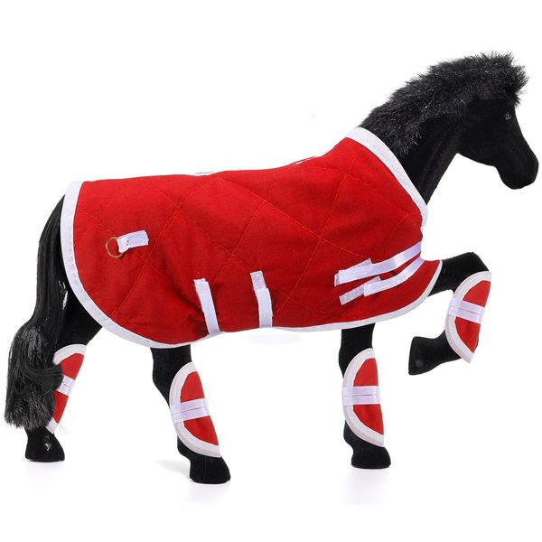 Yeyeplum 6 Pcs Christmas Horse Toy Accessories Include Horse Tack Blanket Horse Toy Bridle Model Horse Leg Wraps, Red and White