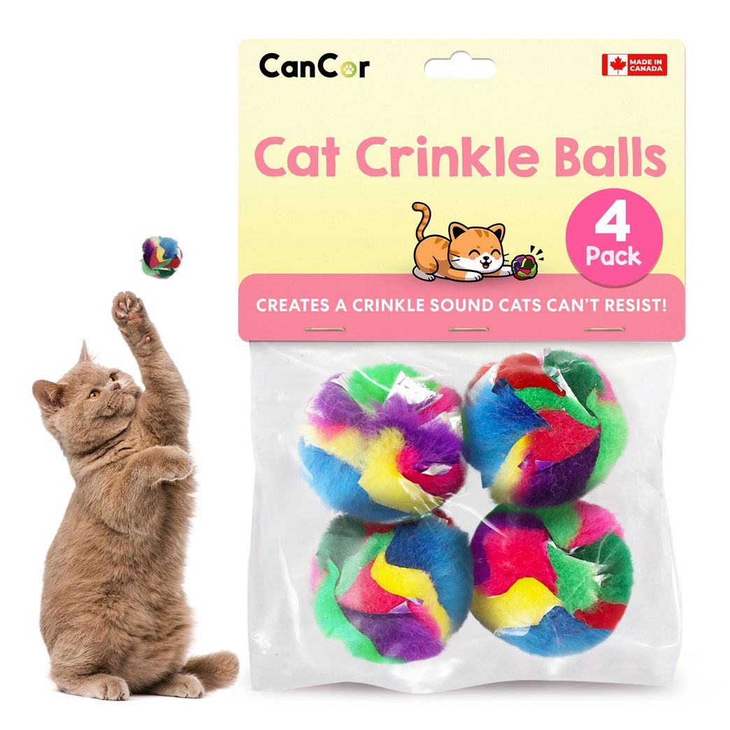 Cat Crinkle Balls 1.5 Inch | 4 Pack | Perfect Stocking Stuffer for Christmas | Soft Lightweight Indoor Cat Toys with Durable Crinkle Build and Engaging Crinkle Sound